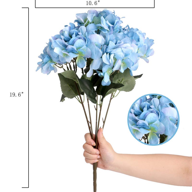 Louiesya Artificial Flowers Silk Hydrangea Flowers with 5 Big Heads Fake Flower Bunch Bouquet for Home Wedding Party Decor DIY, Light Blue - Image 2